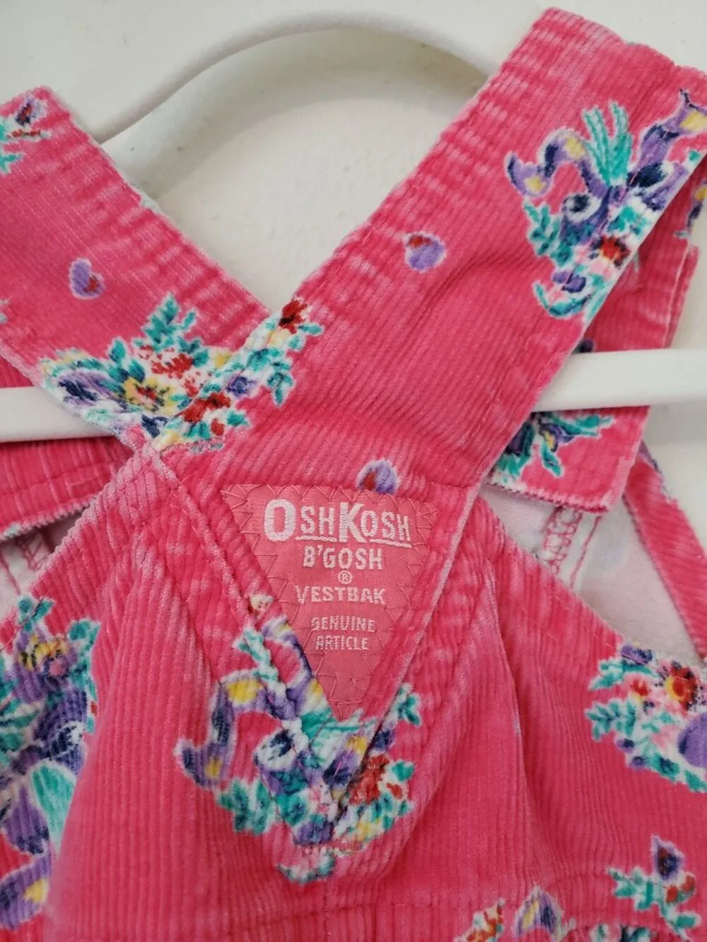 OshKosh B'Gosh vintage 90's pink floral Vestbak overall dress